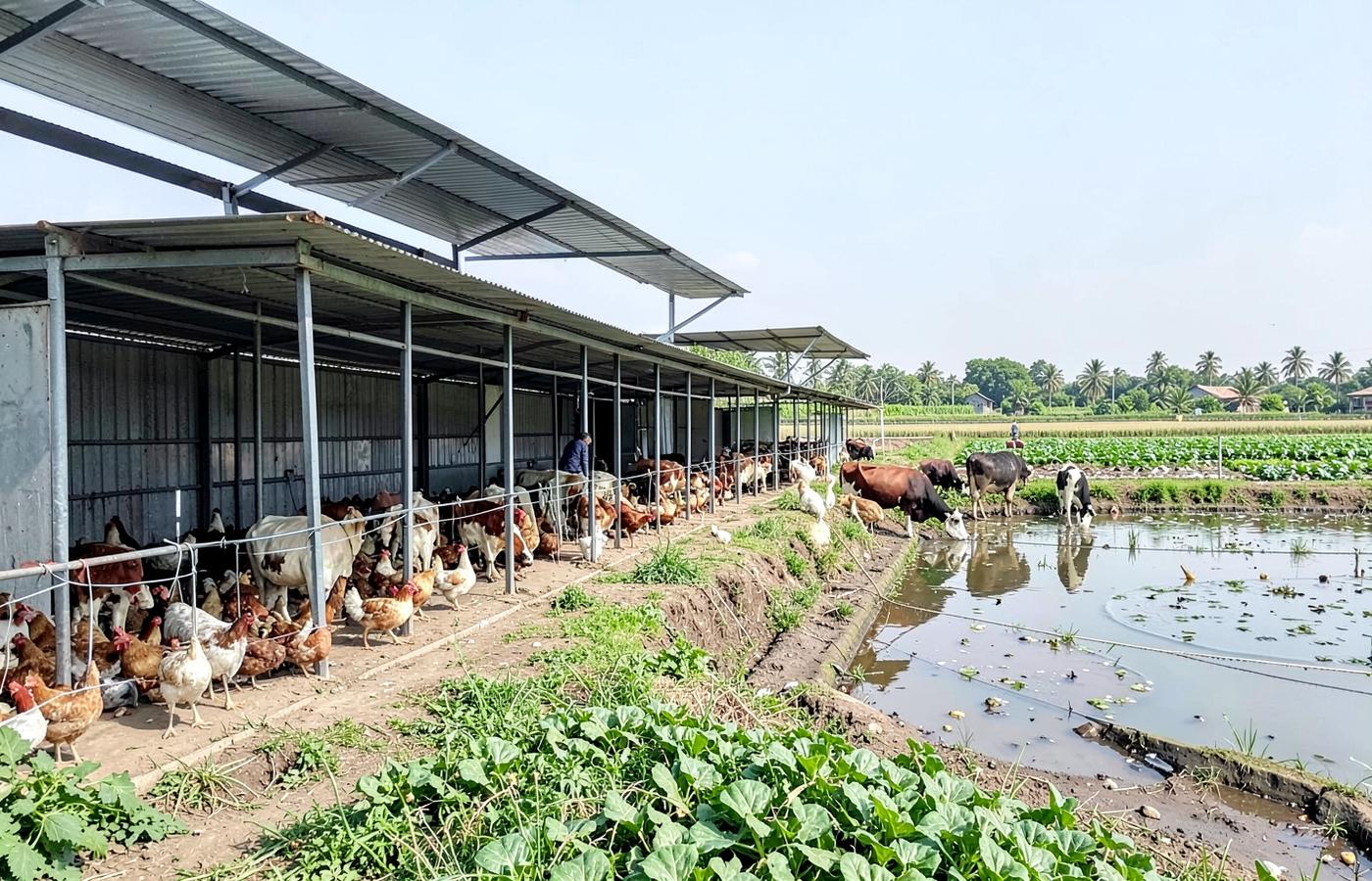 গ্রীন বাংলা এগ্রো ফার্মের পোল্ট্রি শেড, গবাদি পশু এবং মাছের পুকুর